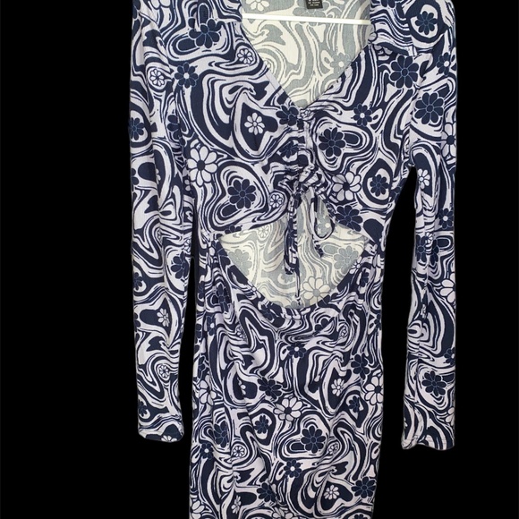 NWT Women's Justify Long Sleeve Stretch Dress Purple Daisy Blue Floral - Picture 5 of 5